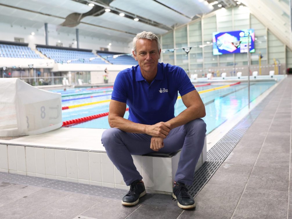 MANCHESTER, ENGLAND - JULY 14: <> attend The National Lottery X 2023 World Aquatics Championships event at Manchester Aquatics Centre on July 14, 2023 in Manchester, England. Mark Foster (Commonwealth gold medal winner), Ellie Challis (Paralympic silver medallist), Grace Harvey (Paralympic silver medallist), gathered at the Manchester Aquatics Centre to highlight the impact of National Lottery investment into British Swimming.  (Photo by Nathan Stirk/Getty Images for The National Lottery)