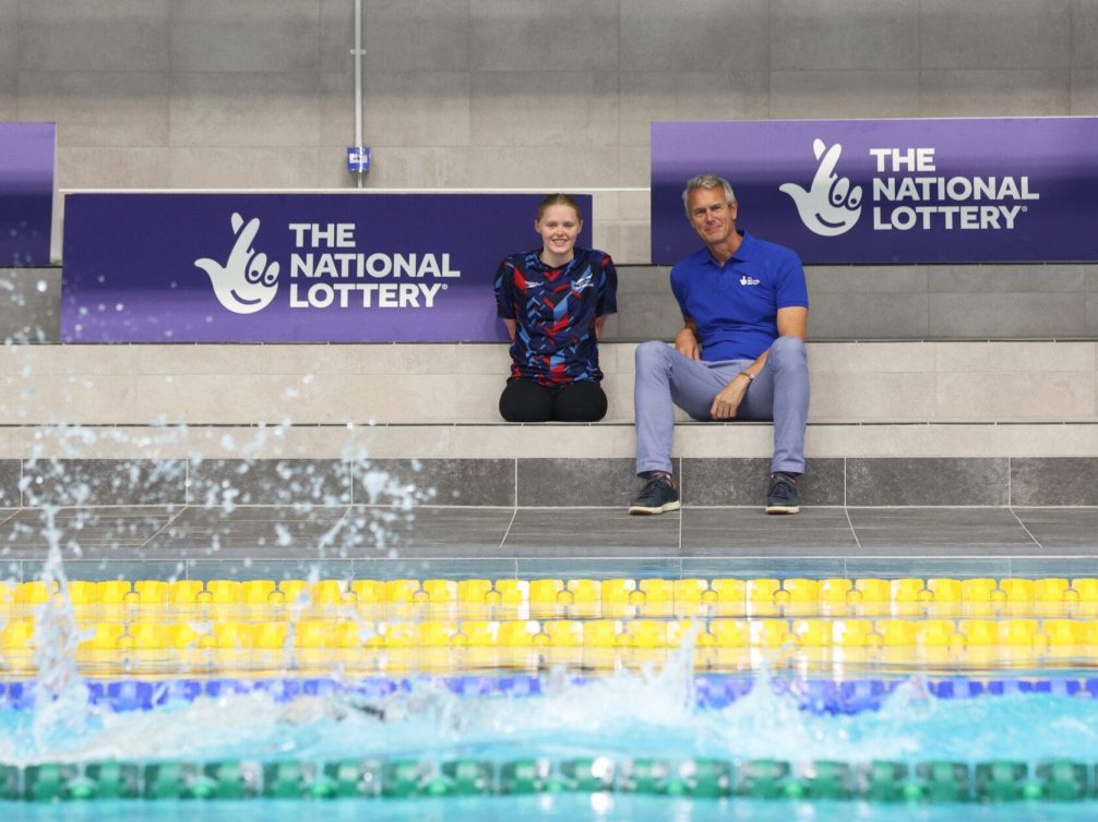 MANCHESTER, ENGLAND - JULY 14: <> attend The National Lottery X 2023 World Aquatics Championships event at Manchester Aquatics Centre on July 14, 2023 in Manchester, England. Mark Foster (Commonwealth gold medal winner), Ellie Challis (Paralympic silver medallist), Grace Harvey (Paralympic silver medallist), gathered at the Manchester Aquatics Centre to highlight the impact of National Lottery investment into British Swimming.  (Photo by Nathan Stirk/Getty Images for The National Lottery)